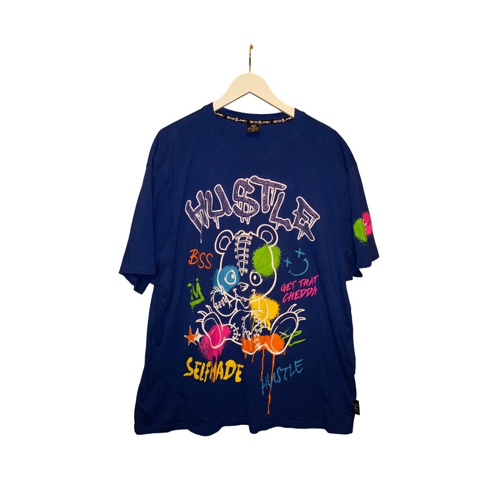 Switch‎ Remarkable Mens 4X Blue Graphic T Shirt Hustle Bear Print